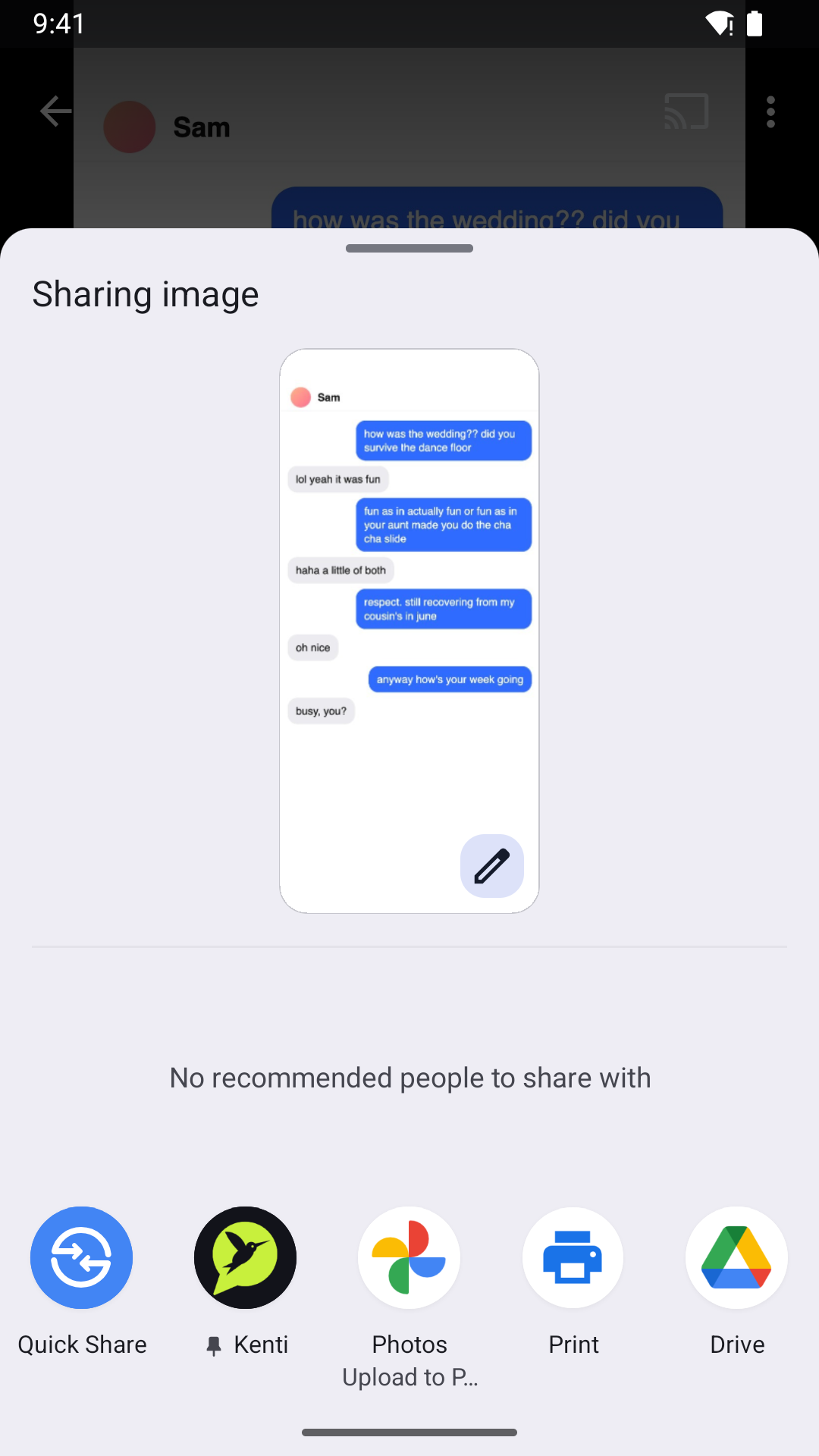 Sharing a chat screenshot to Kenti from another app