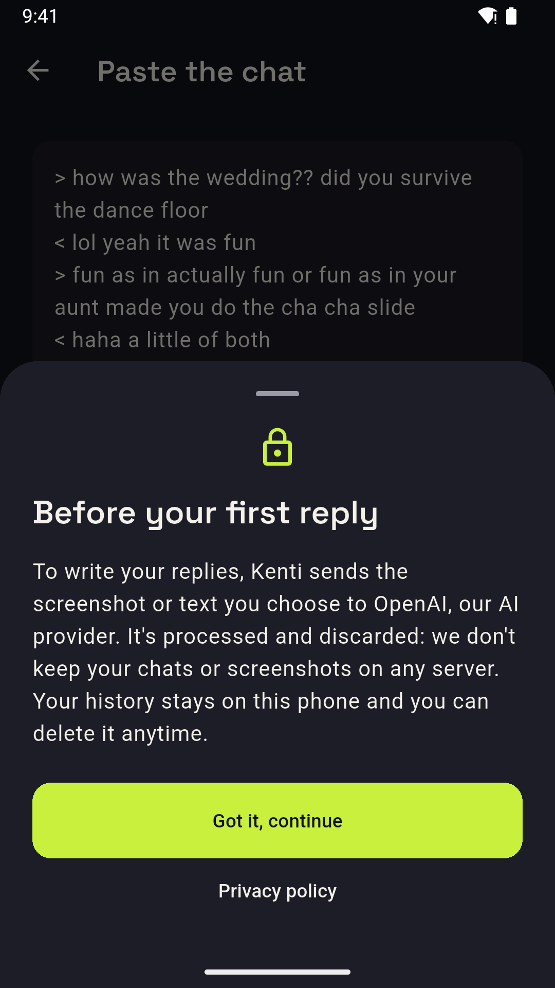 Kenti privacy settings